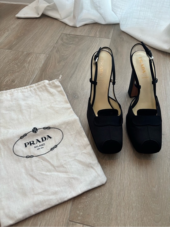 Prada Shoes - Prada Black Square-Toe Slingback Block Heels
